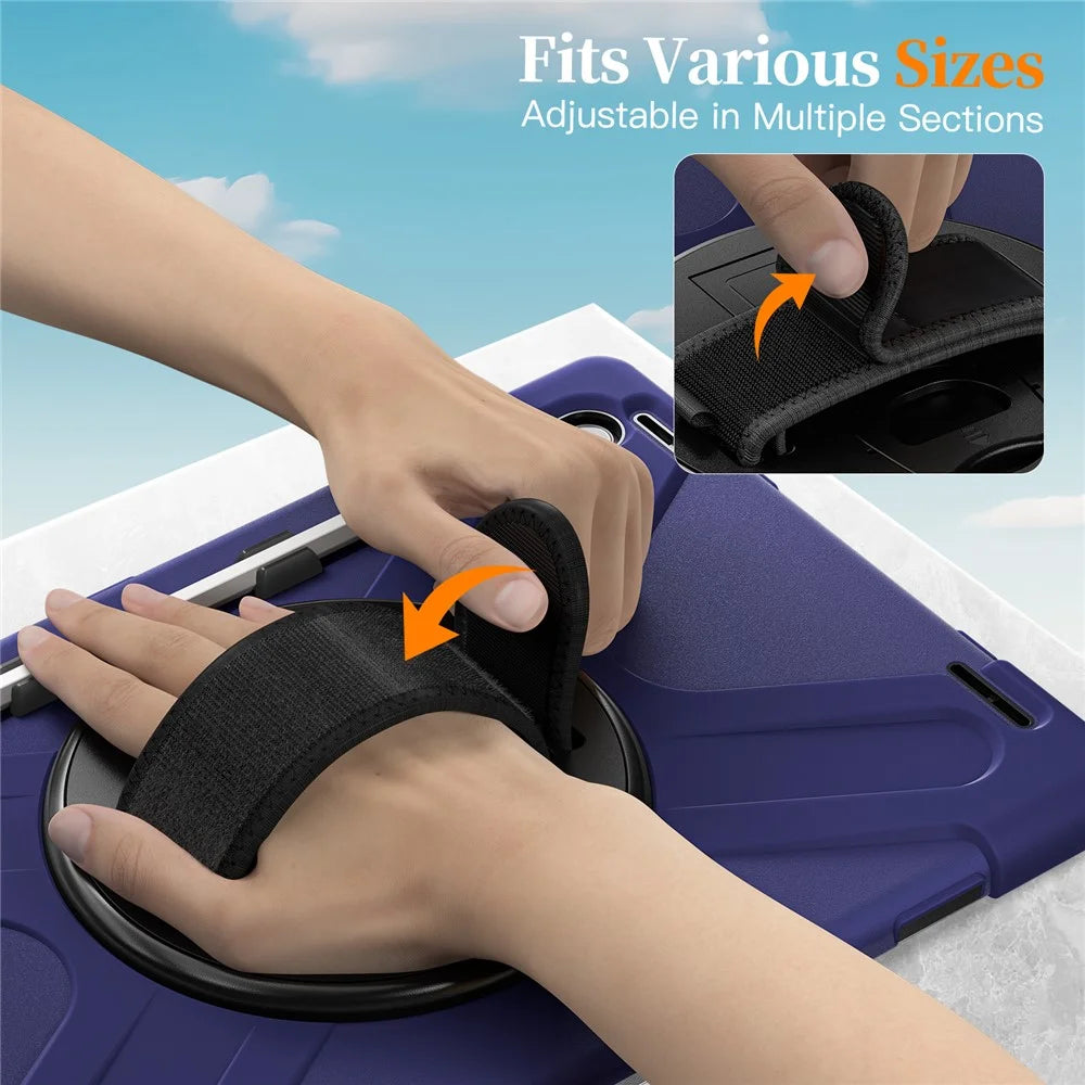 For Samsung Galaxy Tab S11 Ultra Kickstand Case TPU PC Silicone Tablet Cover with Shoulder Strap - Navy Blue - 7