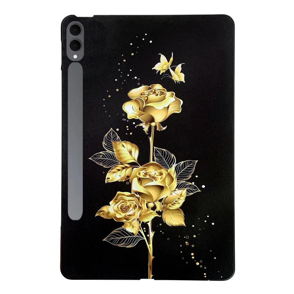 For Samsung Galaxy Tab S11 Ultra TPU Case Pattern Printing Slim Tablet Protective Cover - Golden Butterfly Rose - 1