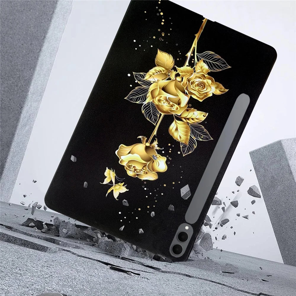 For Samsung Galaxy Tab S11 Ultra TPU Case Pattern Printing Slim Tablet Protective Cover - Golden Butterfly Rose - 3