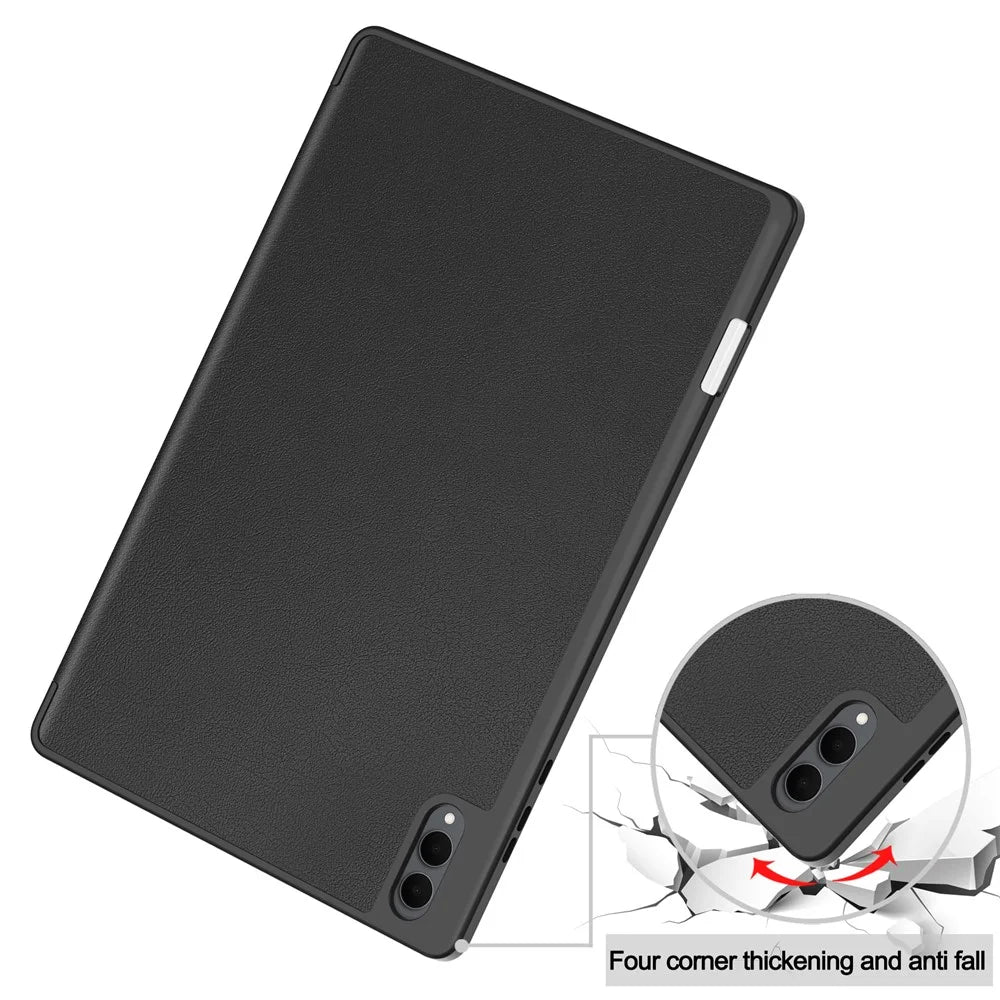 For Samsung Galaxy Tab S11 Ultra Stand Case Shock-Absorbent Leather Tablet Cover with Pen Slot - Black - 7