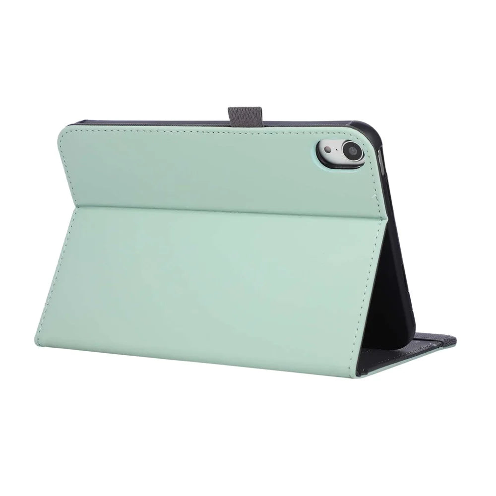 For iPad mini (2024)  /  (2021) Case Foldable Stand Leather Tablet Cover with Handheld Wristband - Green - 4