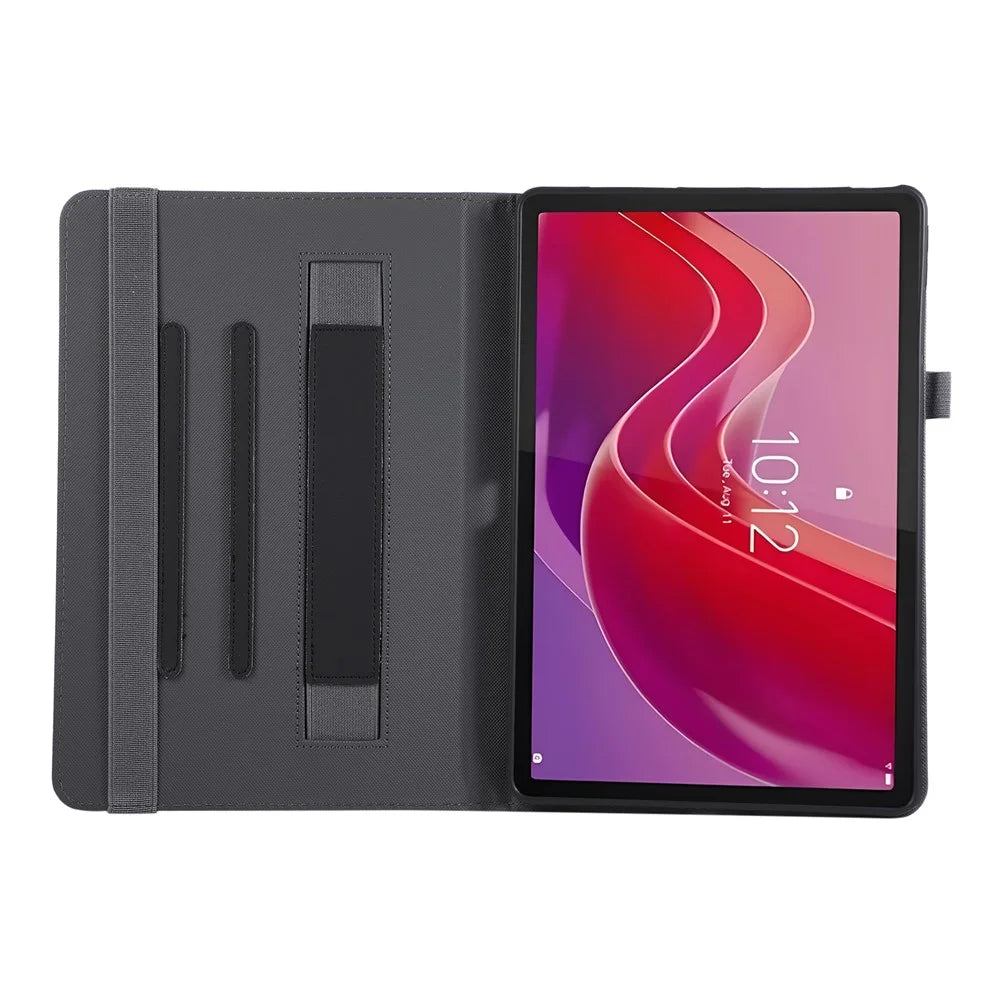 For Lenovo Tab M11 Case Foldable Stand Leather Tablet Cover with Handheld Wristband - Black - 2