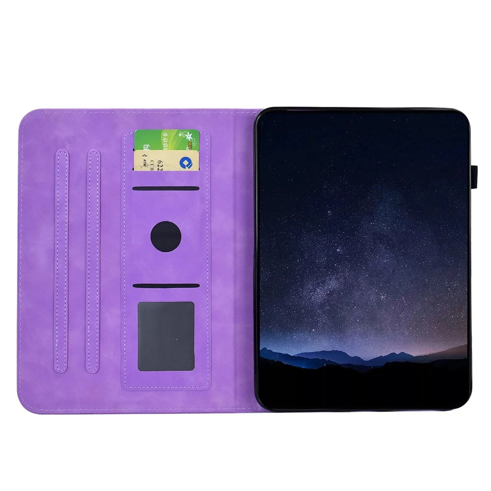 For Lenovo Tab M9 Case Imprinted Plum Blossom Stand Card Slots Leather Tablet Cover with Auto Sleep / Wake - Light Purple - 2