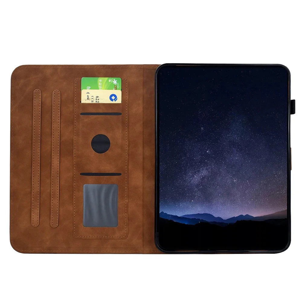 For Samsung Galaxy Tab A11 / A9 Case Imprinted Plum Blossom Stand Card Slots Leather Tablet Cover with Auto Sleep / Wake - Brown - 2