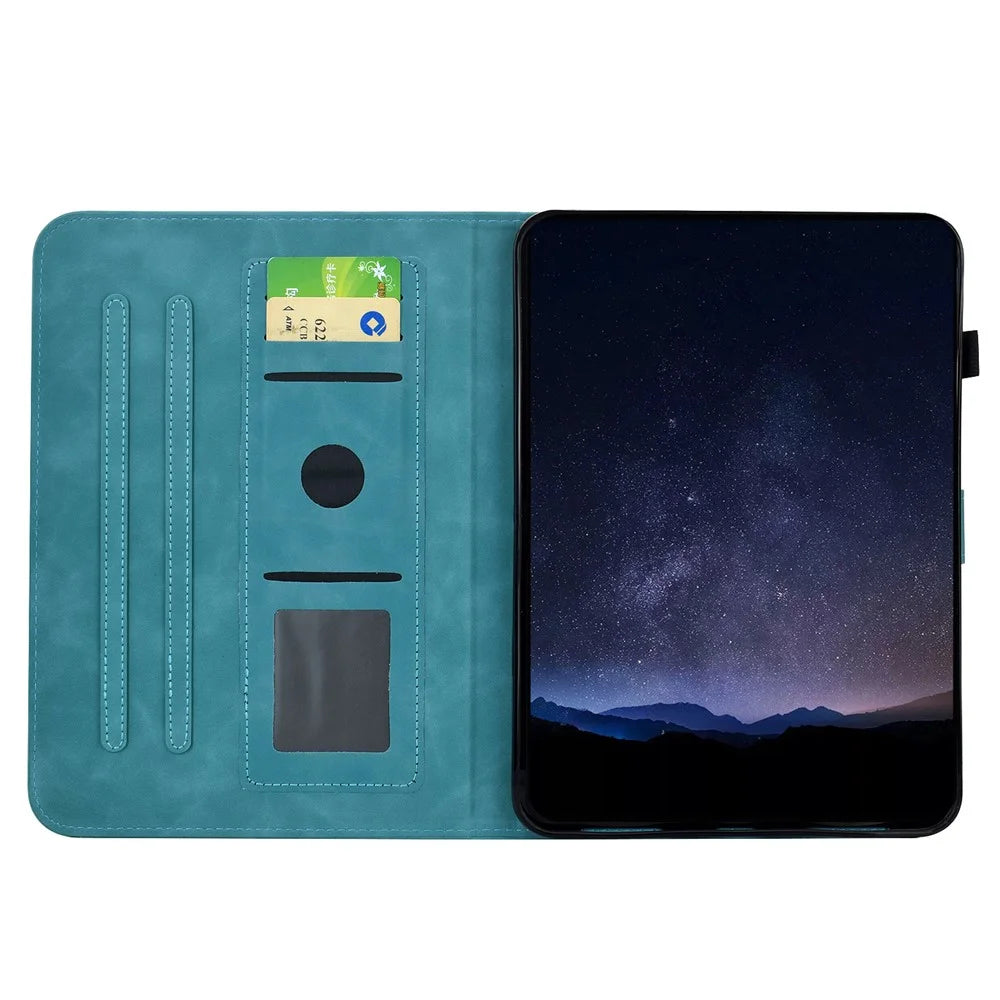 Leather Case for Samsung Galaxy Tab S10 FE / S9 FE / S9 Imprinted Plum Blossom Stand Card Slots Tablet Cover with Auto Sleep / Wake - Baby Blue - 2