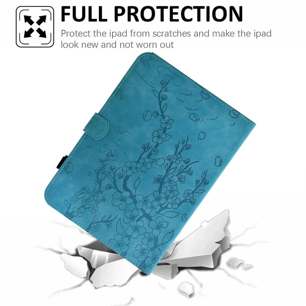 For Amazon Kindle 11th (2024) / Kindle 6" (2022) Case Imprinted Plum Blossom Stand Card Slots Leather Tablet Cover with Auto Sleep / Wake - Baby Blue - 5