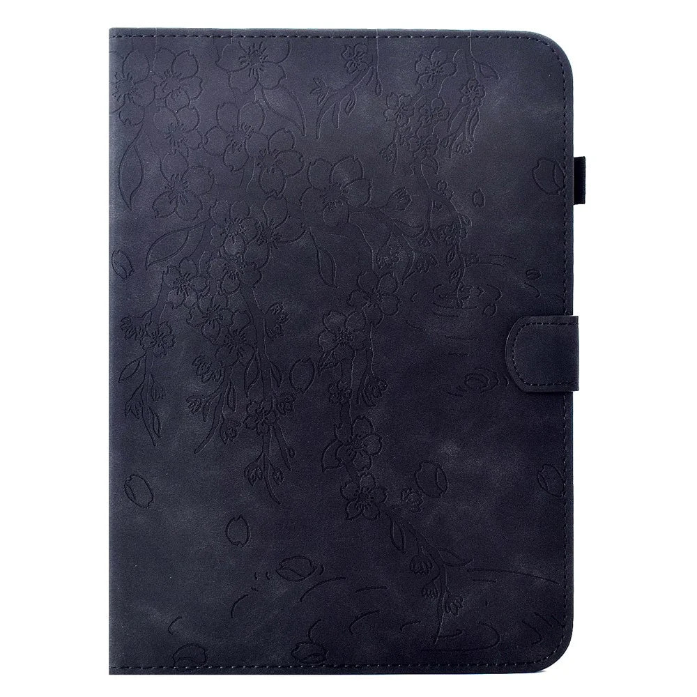 For Amazon Kindle Paperwhite (2024) Case Imprinted Plum Blossom Stand Card Slots Leather Tablet Cover with Auto Sleep / Wake - Black - 7