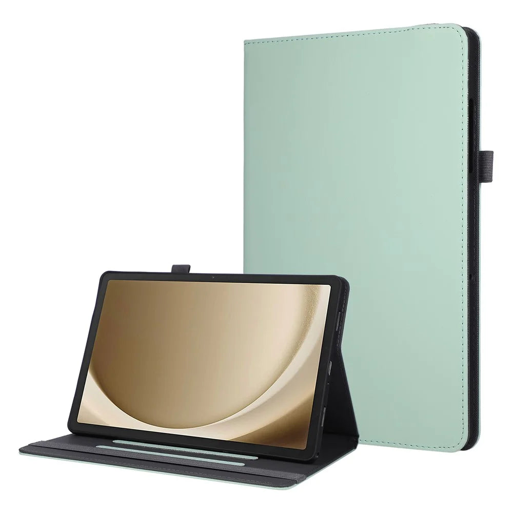 For Samsung Galaxy Tab A11 / A9 Case Foldable Stand Leather Tablet Cover with Handheld Wristband - Green - 1