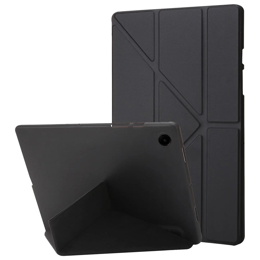 For Samsung Galaxy Tab A11+ Case PU Leather+Silicone Origami Stand Protective Cover - Black - 1