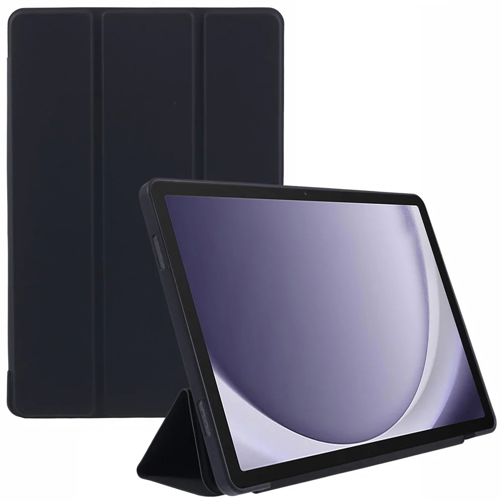 For Samsung Galaxy Tab A11 Case Leather + Honeycomb TPU Tablet Cover Tri-Fold Stand - Black - 1