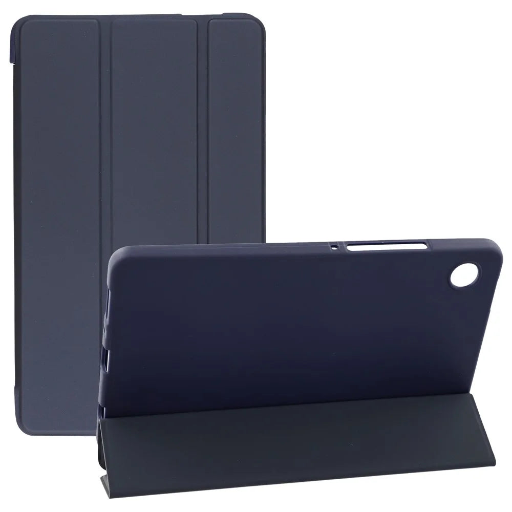 For Samsung Galaxy Tab A11 Case PU Leather + Silicone Tri-Fold Stand Tablet Cover - Dark Blue - 1
