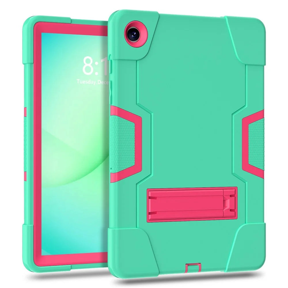 For Samsung Galaxy Tab A11+ / A9+ Case Robot Style Silicone + PC Tablet Cover with Kickstand - Mint Green  /  Rose - 2