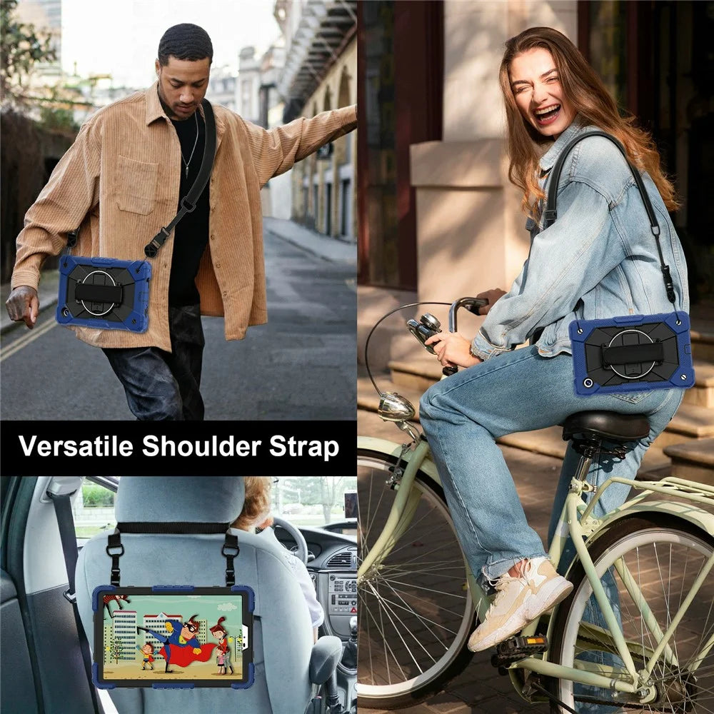 For Samsung Galaxy Tab A11 Case Silicone + PC Kickstand Tablet Cover with Handy Strap - Navy Blue  /  Black - 4