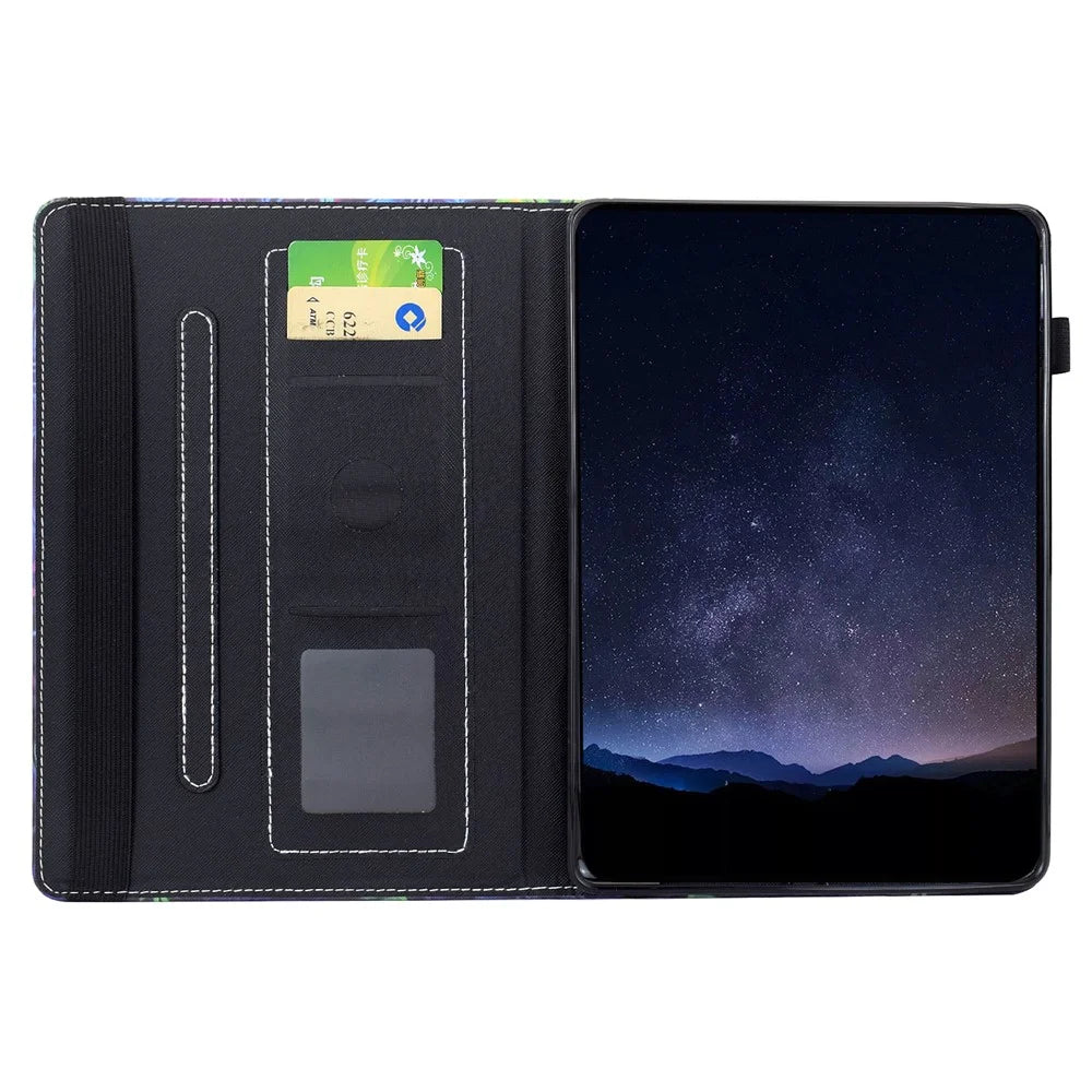 For Samsung Galaxy Tab S10 FE+ Leather Case Pattern Print Card Slots Stand Auto Sleep Wake Tablet Cover - Colorful Cat - 2