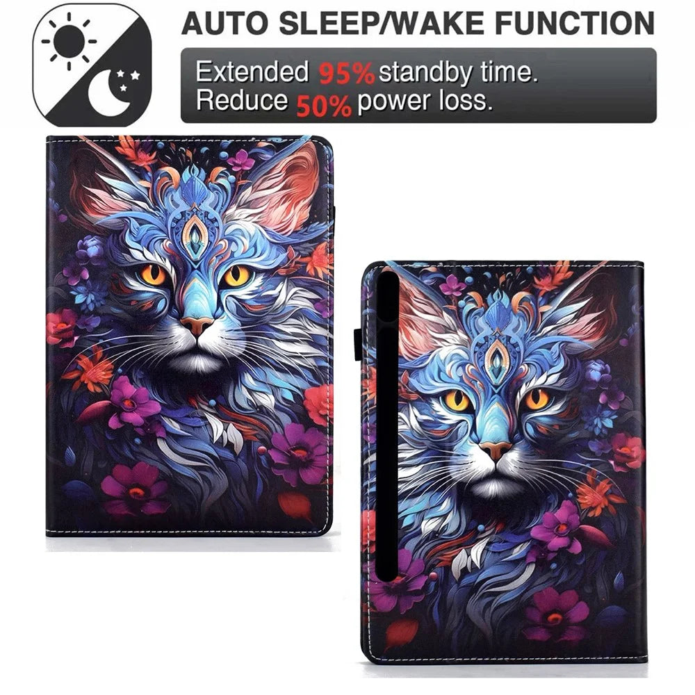 For Samsung Galaxy Tab S11 Leather Case Pattern Print Card Slots Stand Auto Sleep Wake Tablet Cover - Colorful Cat - 7