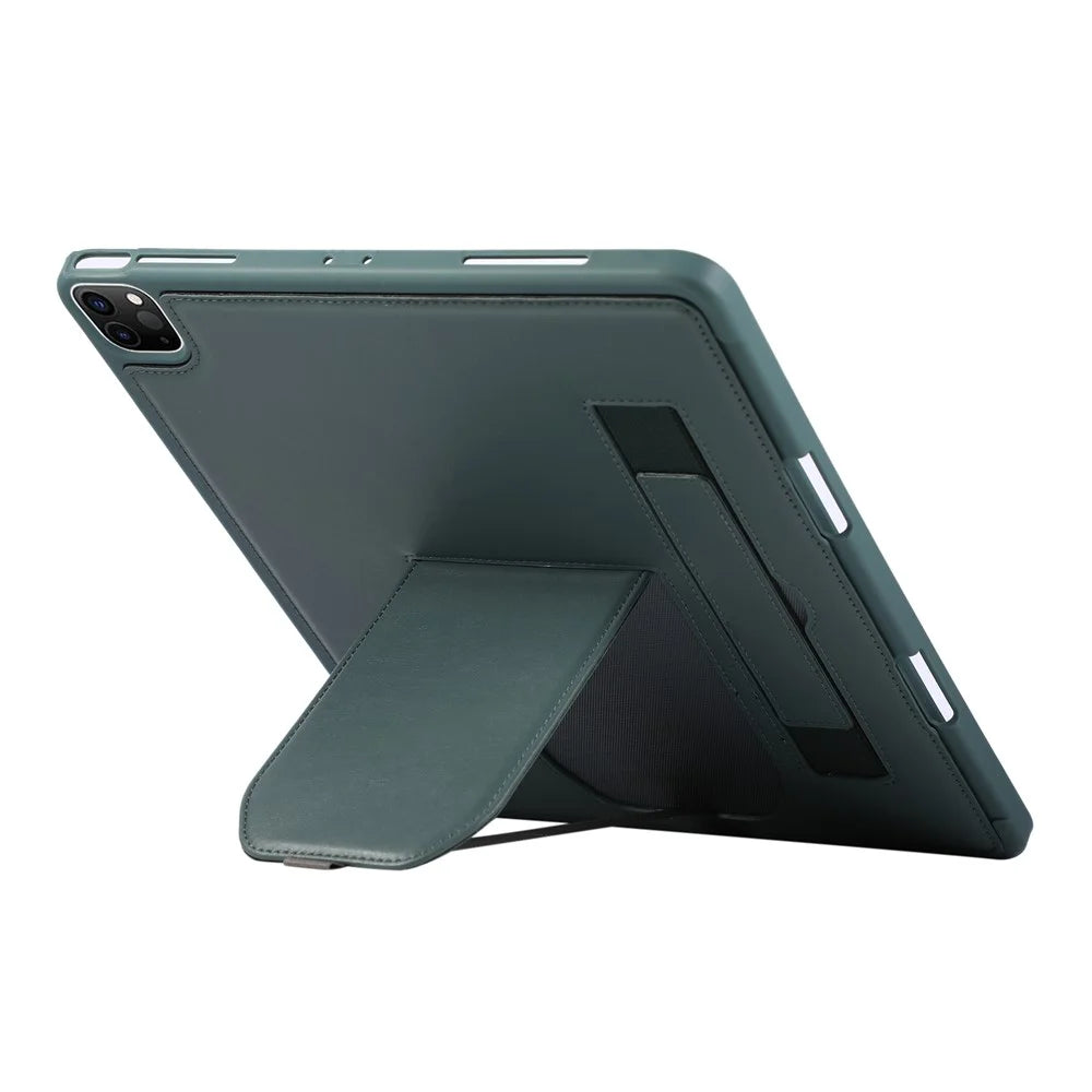 Tablet Case For iPad Air 13 (2026) / (2025) / (2024) / Pro 12.9 (2022) / (2021) / (2020) Kickstand PU + TPU Cover with Wristband  /  Pen Slot - Green - 2