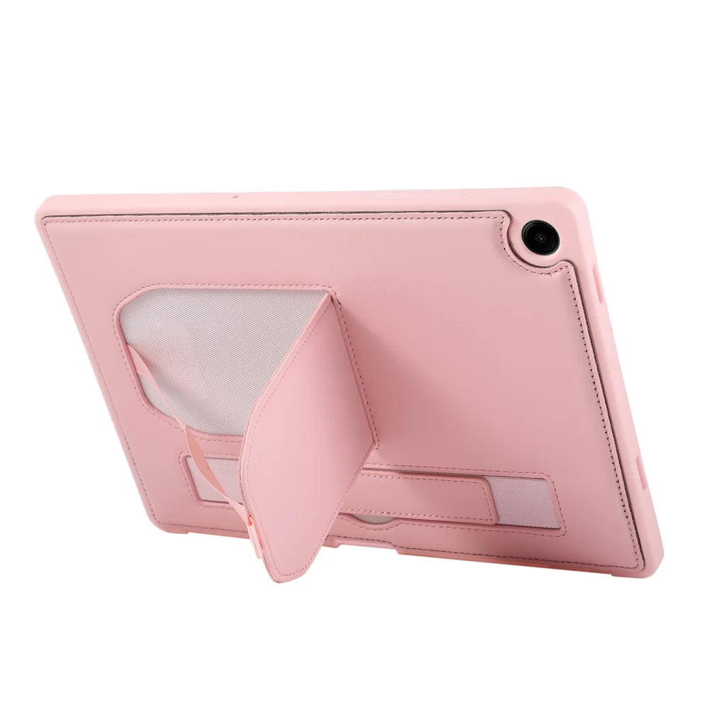 For Samsung Galaxy Tab A11  /  A9 Case Kickstand PU + TPU Tablet Cover with Wristband  /  Pen Slot - Pink - 2