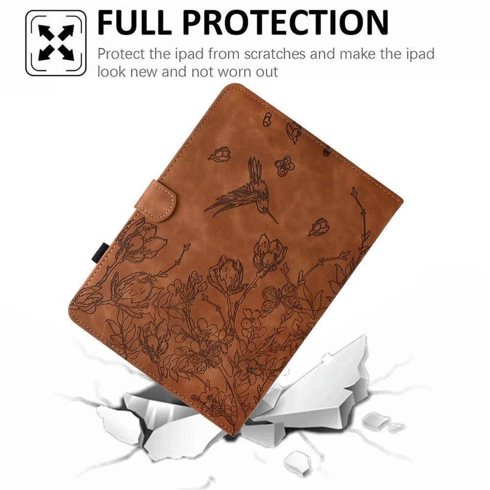 For Lenovo Xiaoxin Pad 12.1 (2025) Case Flower Bird Imprinted Card Holder Leather Tablet Cover - Brown - 7
