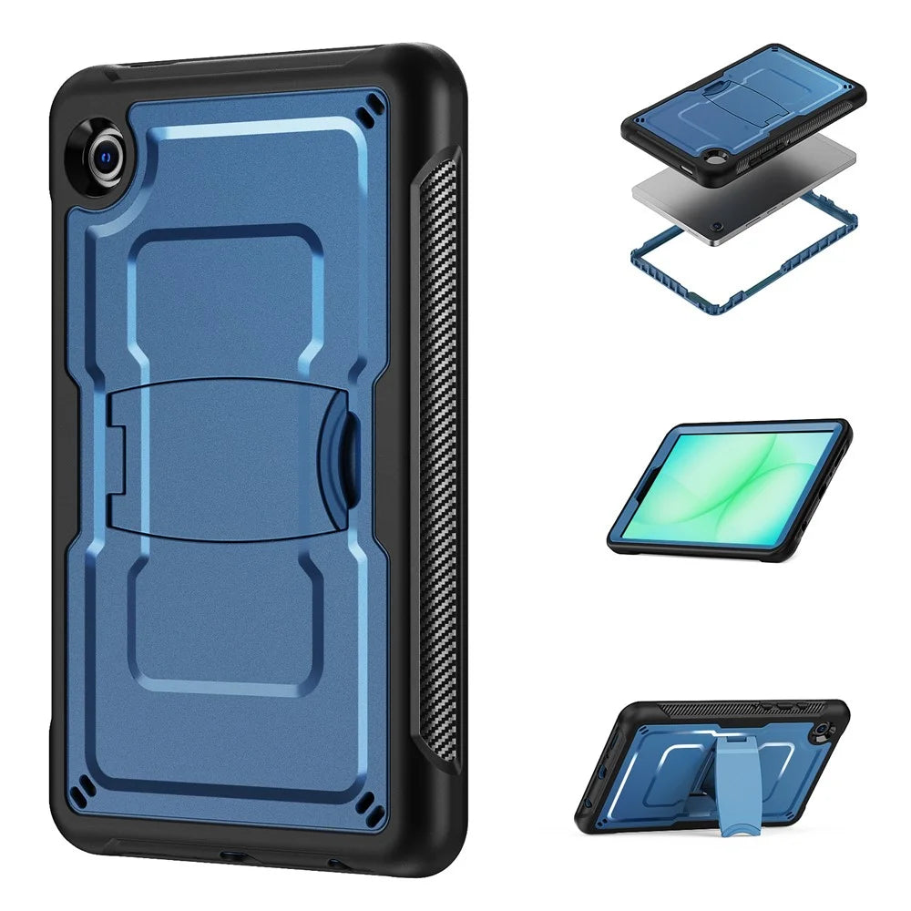 For Samsung Galaxy Tab A11 / A9 Case PC + TPE Tablet Cover with Hidden Zinc Alloy Kickstand - Navy Blue - 1