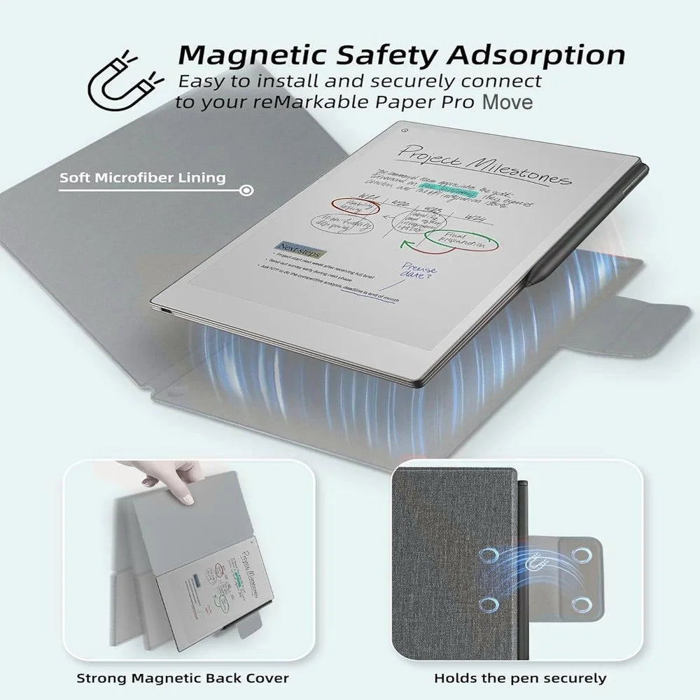 For ReMarkable Paper Pro Move Case Magnetic Closure PU Leather Flip Protective Cover Auto Wake  /  Sleep - Grey - 6