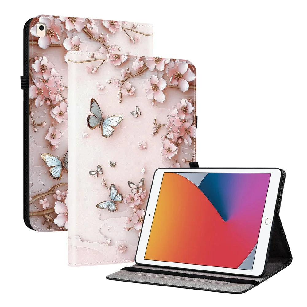Leather Case For iPad 10.2 (2021)  /  (2020)  /  (2019)  /  Air 10.5 inch (2019) Pattern Printed Stand Tablet Cover with Card Slots - Pink Butterfly - 1