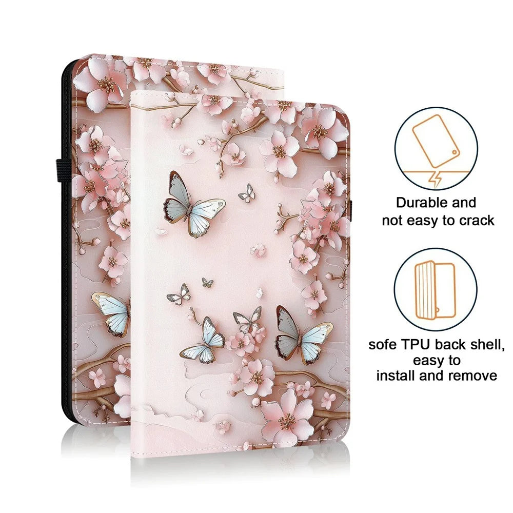 For iPad Pro 11 (2025)  /  (2024) Leather Case Pattern Printed Stand Tablet Cover with Card Slots - Pink Butterfly - 7