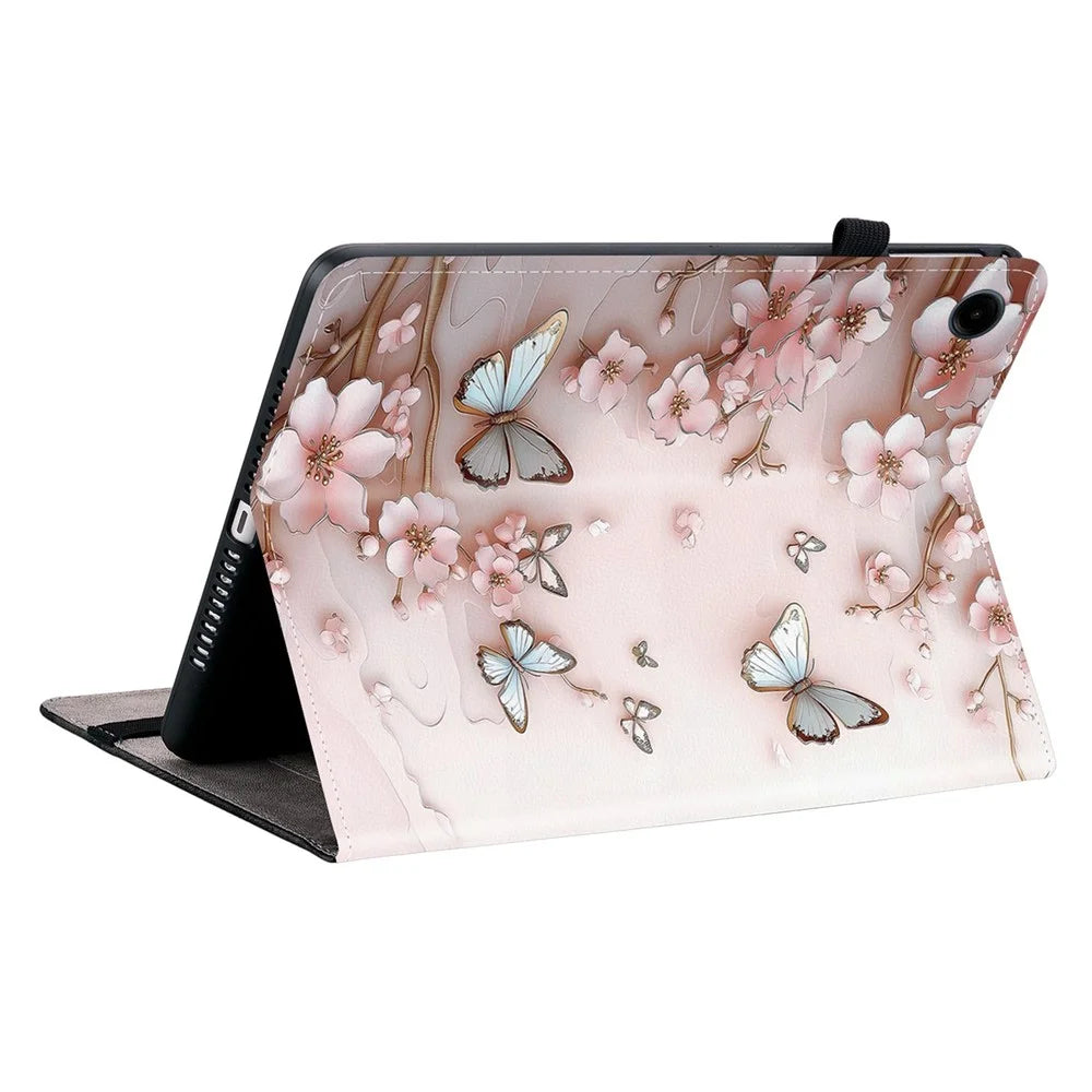 For Samsung Galaxy Tab A11  /  A9 Leather Case Pattern Printed Stand Tablet Cover with Card Slots - Pink Butterfly - 4