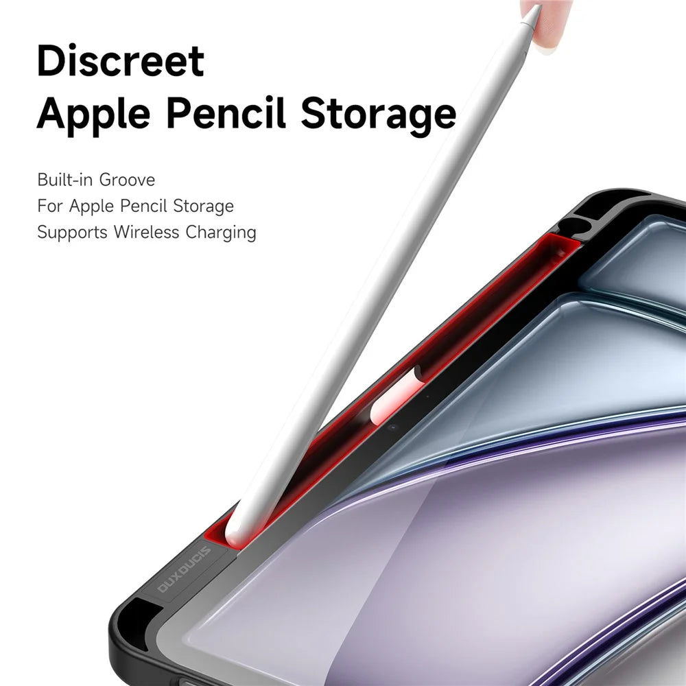 For iPad Air 11 (2026) / (2025) / (2024) / Air (2022) / (2020) Case Detachable Origami Stand Leather + TPU + Acryclic Clear Back Cover - Black - 7
