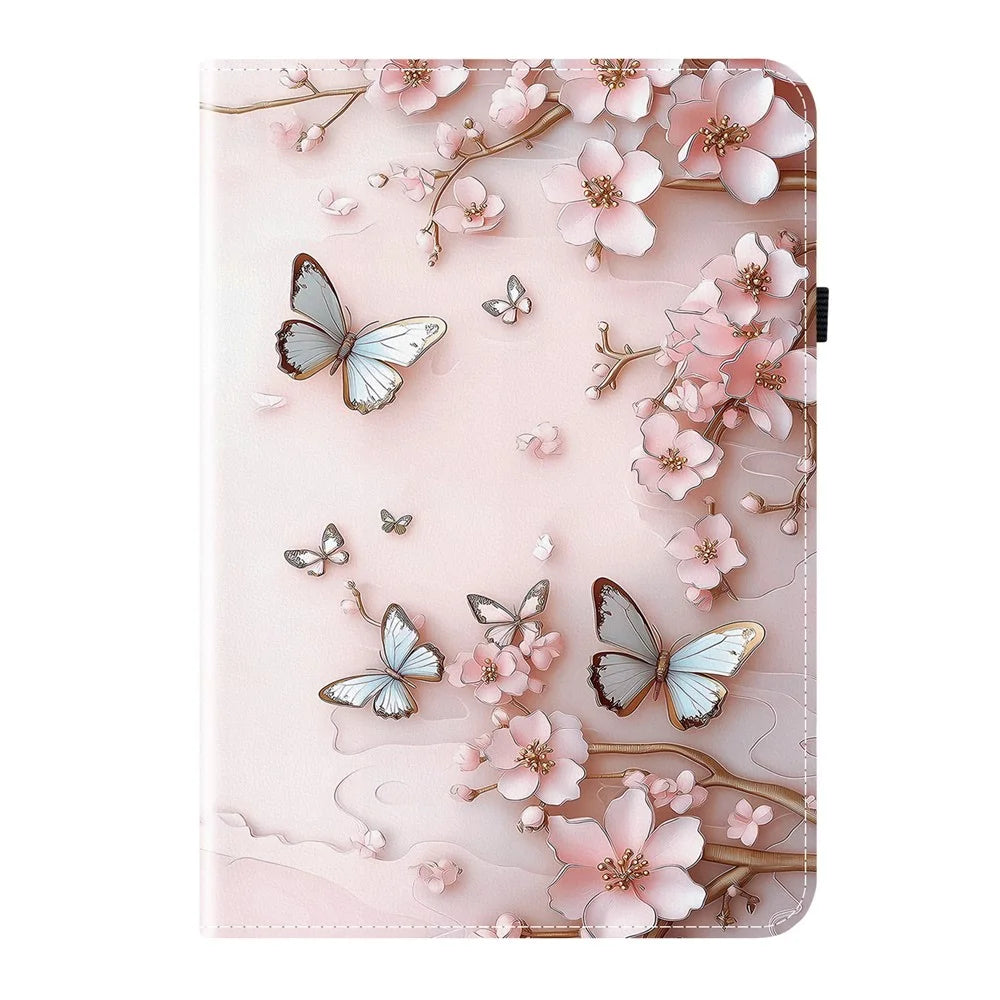For OnePlus Pad Lite  /  Oppo Pad SE Leather Case Pattern Printed Stand Tablet Cover with Card Slots - Pink Butterfly - 6