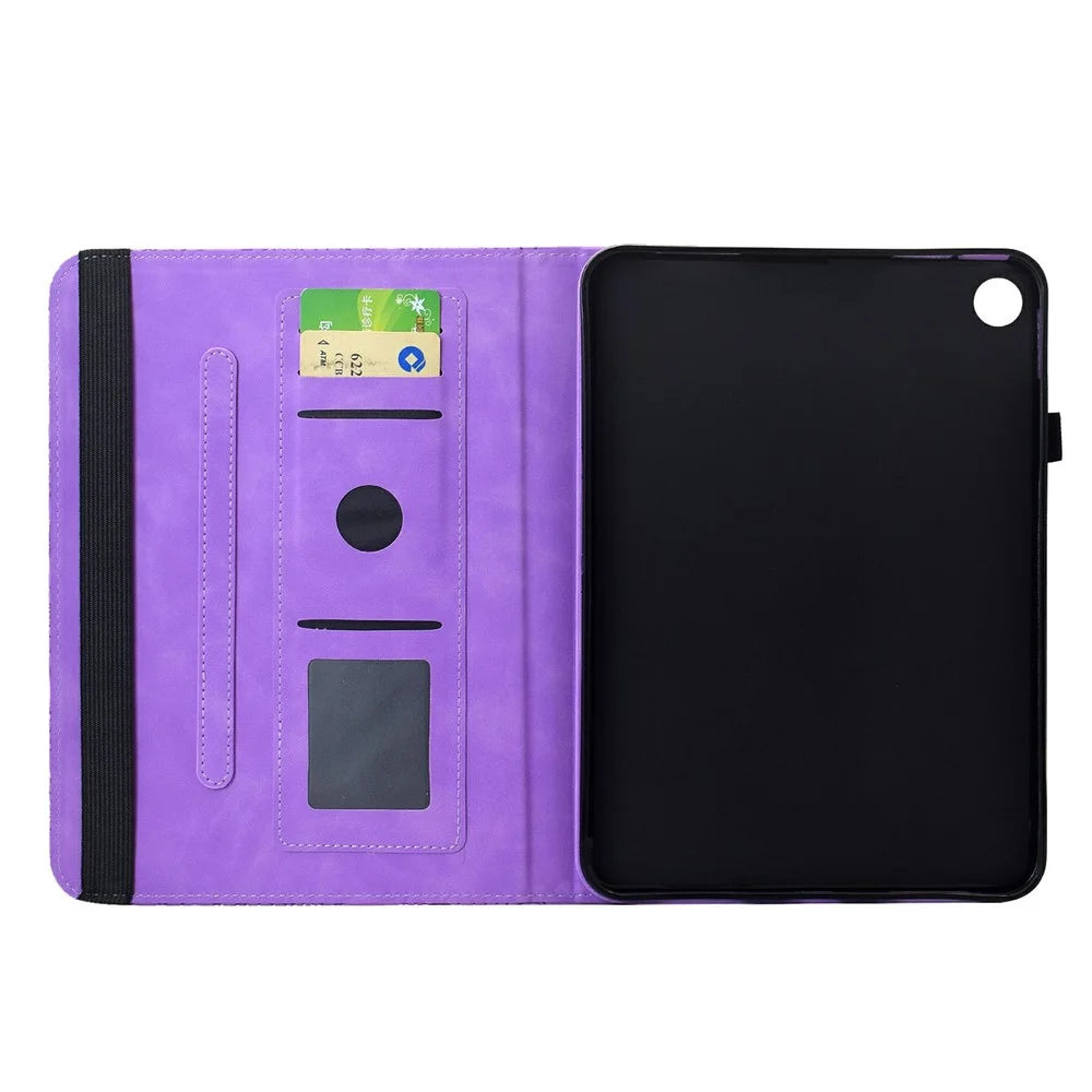 For Samsung Galaxy Tab A11 / A9 Leather Case Card Slots Rotary Stand Mandala Flower Tablet Cover - Light Purple - 2