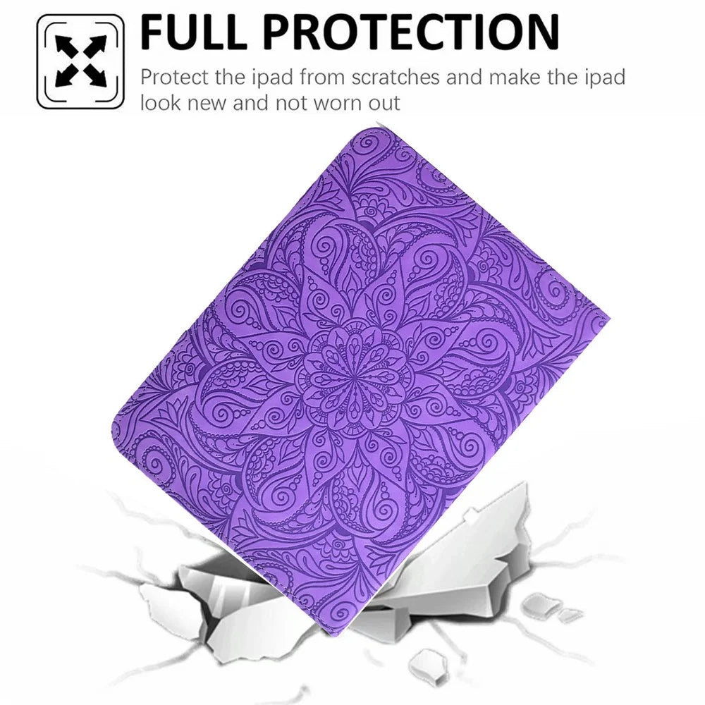Leather Case for Samsung Galaxy Tab S10 FE / S9 FE / S9 Card Slots Rotary Stand Mandala Flower Tablet Cover - Light Purple - 6