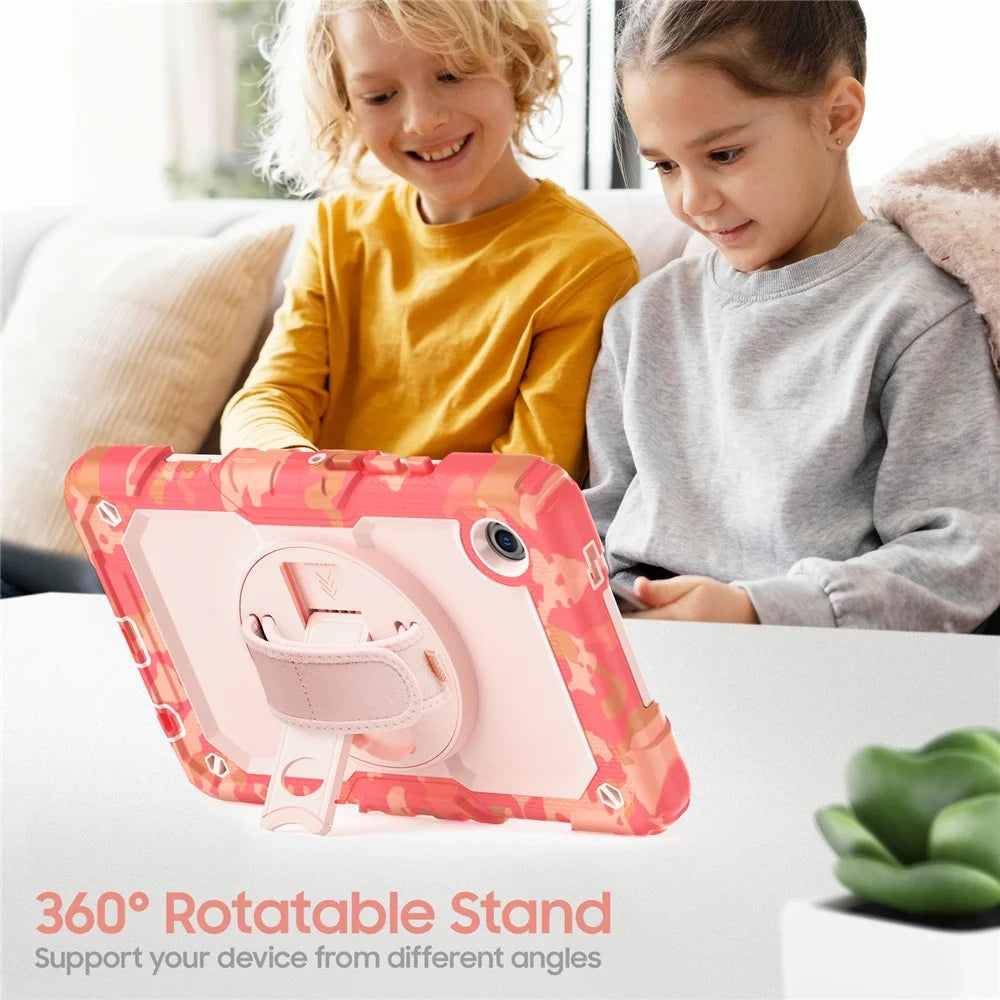 For Samsung Galaxy Tab A11 / A9 Case Camo Printing PC + Silicone Tablet Cover with PET Film / Shoulder Strap - Pink - 3