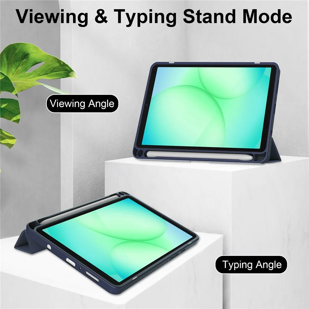 For Samsung Galaxy Tab A11 Case Auto Sleep  /  Wake Clear Acrylic TPU Leather Tablet Cover with Pen Slot - Dark Blue - 2