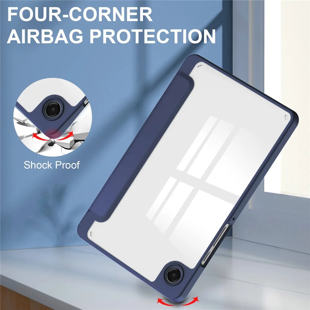 For Samsung Galaxy Tab A11 Case Auto Sleep  /  Wake Clear Acrylic TPU Leather Tablet Cover with Pen Slot - Dark Blue - 5