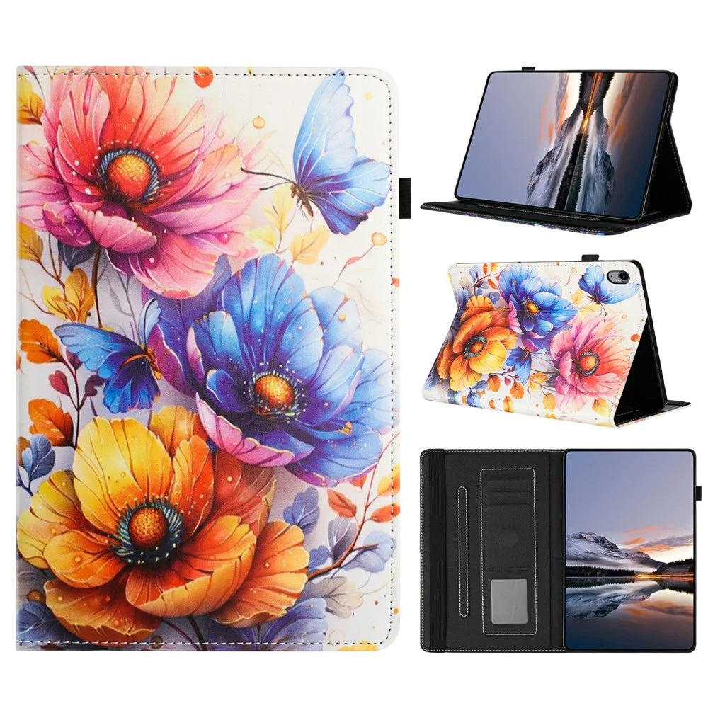 Litchi Grain Painting Leather Case for iPad mini (2024)  /  (2021) Card Slot Tablet Cover with Auto Wake  /  Sleep - Flower - 1