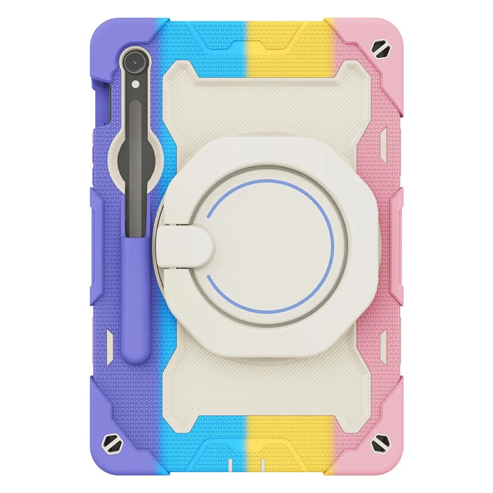 Kickstand Case for Samsung Galaxy Tab S10 Lite / S9 FE / S9 PC + Silicone Shockproof Rugged Tablet Cover - Colorful Pink - 4