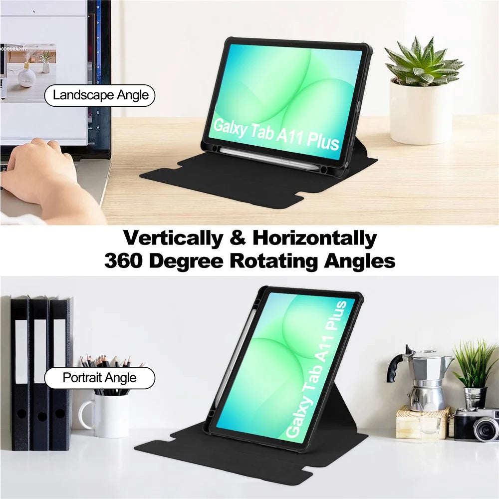 For Samsung Galaxy Tab A11+ Case 360° Rotary Stand PU Leather+Acrylic Tablet Cover (With Keyboard) - Black - 2