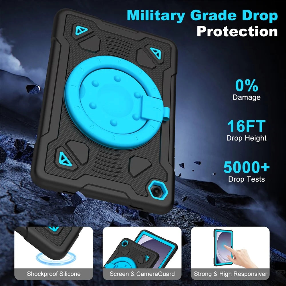 Tablet Case For Samsung Galaxy Tab A9+  /  Tab A11+ with Hand Grip Kickstand Space Planet PC + Silicone Tablet Cover - Black + Blue - 2