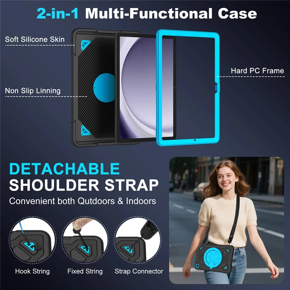 Tablet Case For Samsung Galaxy Tab A9  /  Tab A11 Kickstand Space Planet PC + Silicone Tablet Cover with Shoulder Strap - Black + Blue - 2
