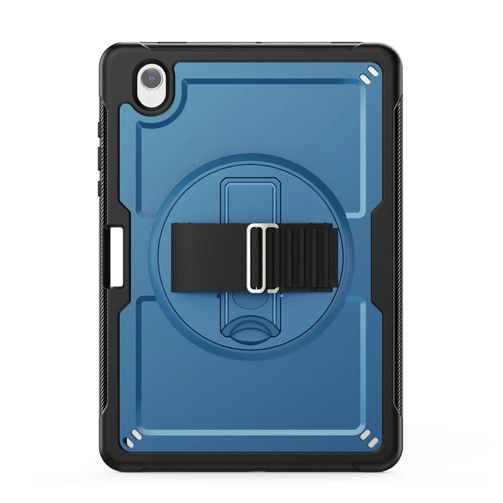 For Samsung Galaxy Tab S11 Case Hand Band Kickstand PC + TPU Tablet Cover with Shoulder Strap and Pencil Holder - Navy Blue - 2