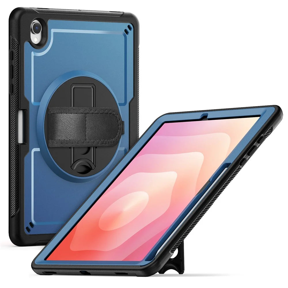 Tablet Case For Samsung Galaxy Tab S11 Kickstand PC + TPU Cover with Hand Strap - Navy Blue - 1