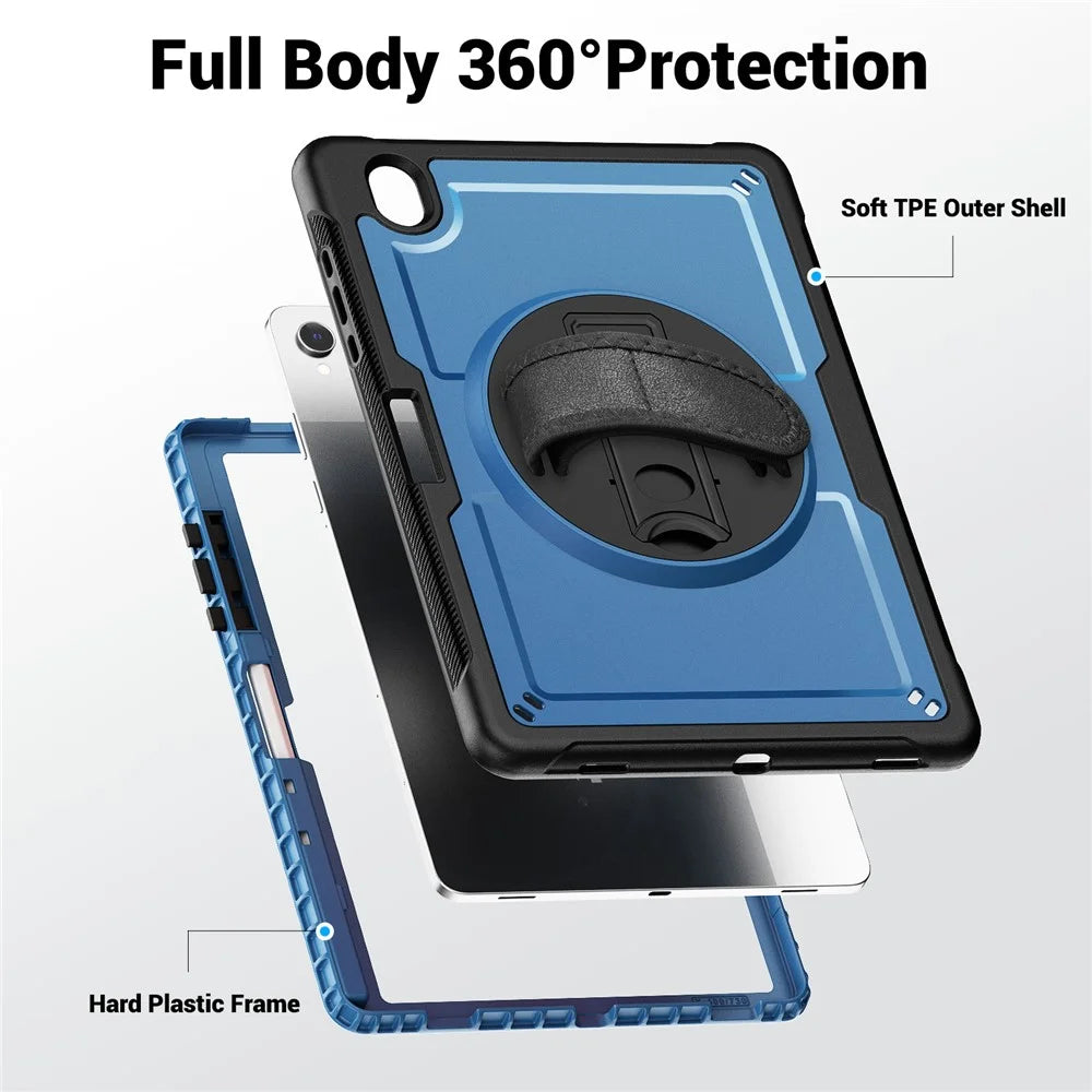 Tablet Case For Samsung Galaxy Tab S11 Kickstand PC + TPU Cover with Hand Strap - Navy Blue - 3