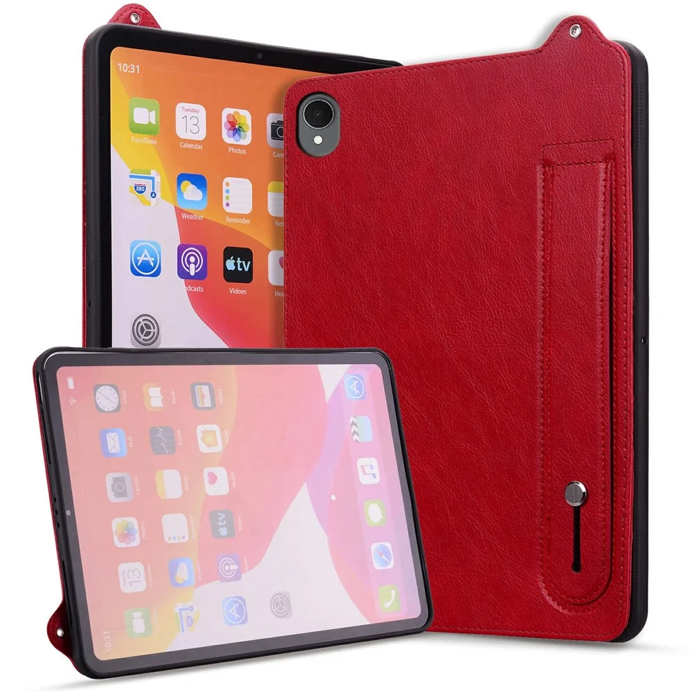 For Samsung Galaxy Tab S11 Case Hand Strap Kickstand Leather Tablet Cover - Red - 2
