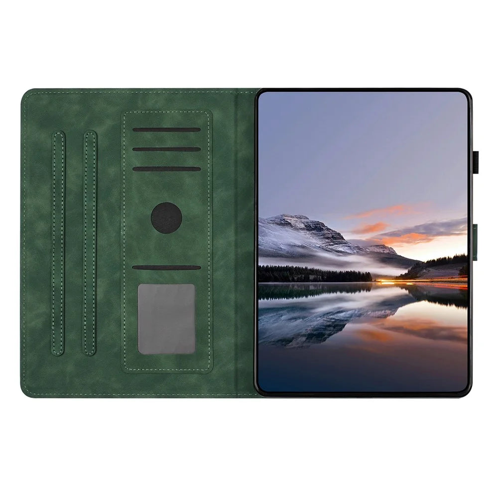 For Lenovo Xiaoxin Pad 11 2025 Case Card Holder Stand Butterfly Floral Imprinted Leather Tablet Cover - Green - 3