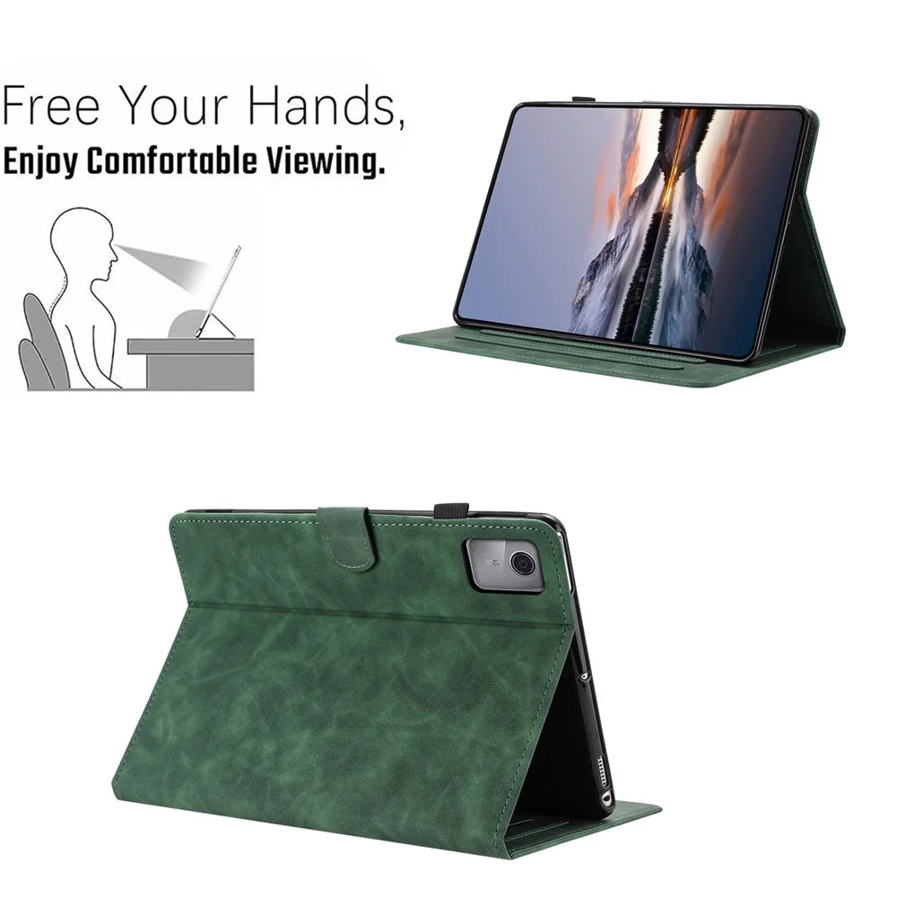 For Lenovo Xiaoxin Pad 11 2025 Case Card Holder Stand Butterfly Floral Imprinted Leather Tablet Cover - Green - 6