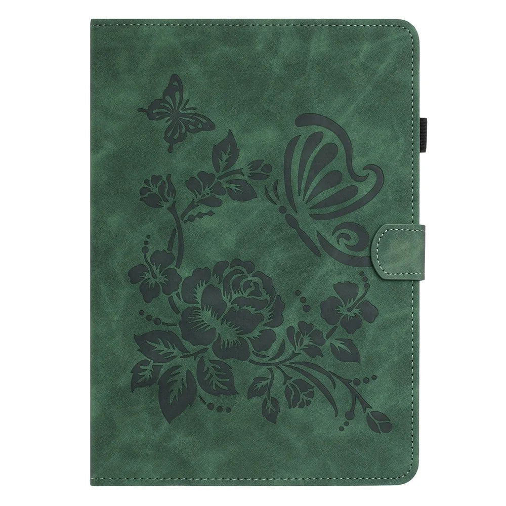 For Lenovo Xiaoxin Pad 11 2025 Case Card Holder Stand Butterfly Floral Imprinted Leather Tablet Cover - Green - 7