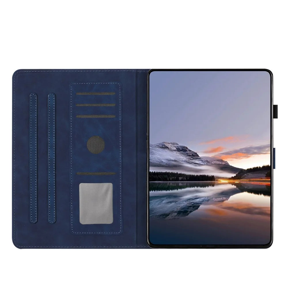 For Amazon Kindle 11th (2024) / 6" (2022) Case Card Holder Stand Butterfly Floral Imprinted Leather Tablet Cover - Blue - 3