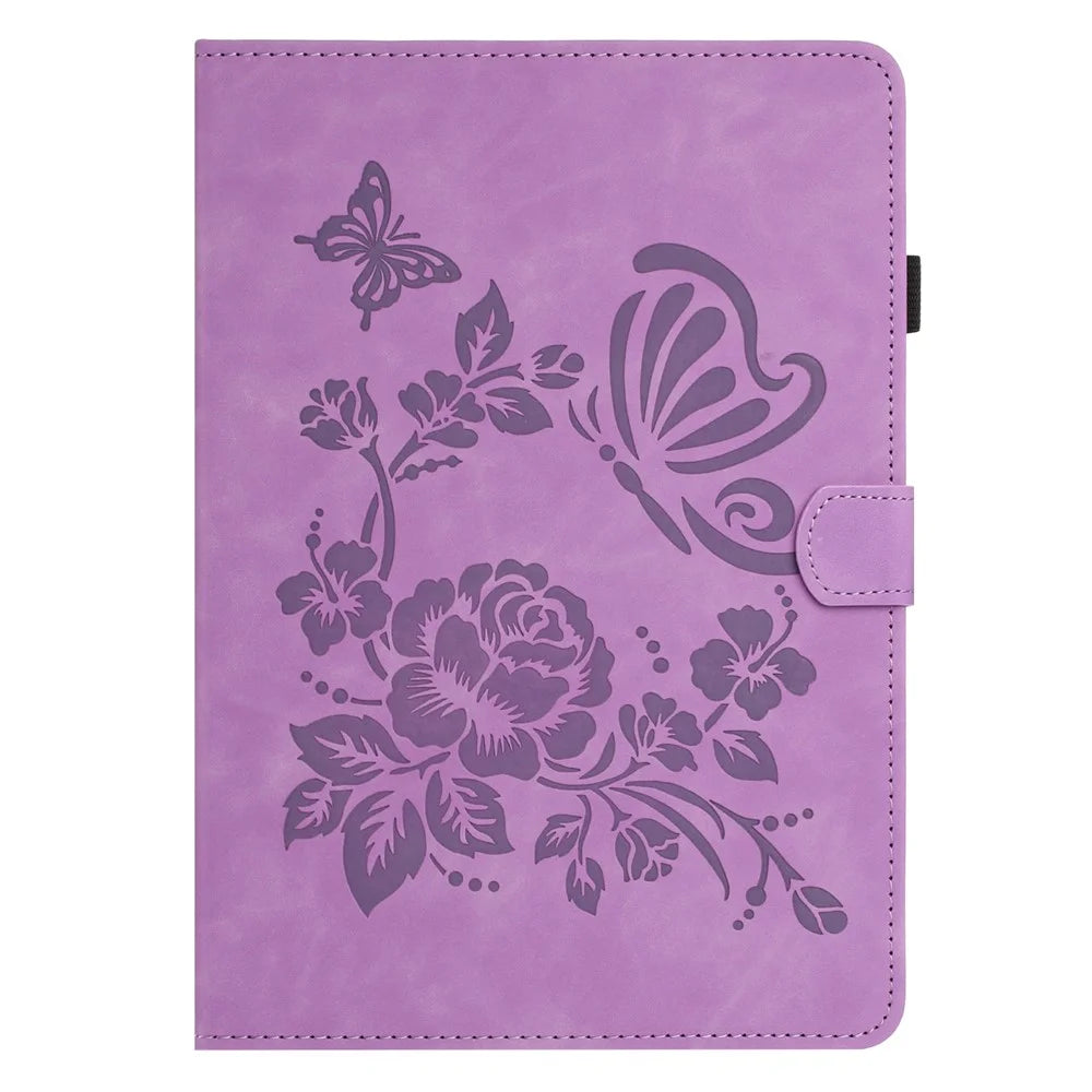 For Samsung Galaxy Tab A7 Lite 8.7-inch Case Card Holder Stand Butterfly Floral Imprinted Leather Tablet Cover - Light Purple - 7