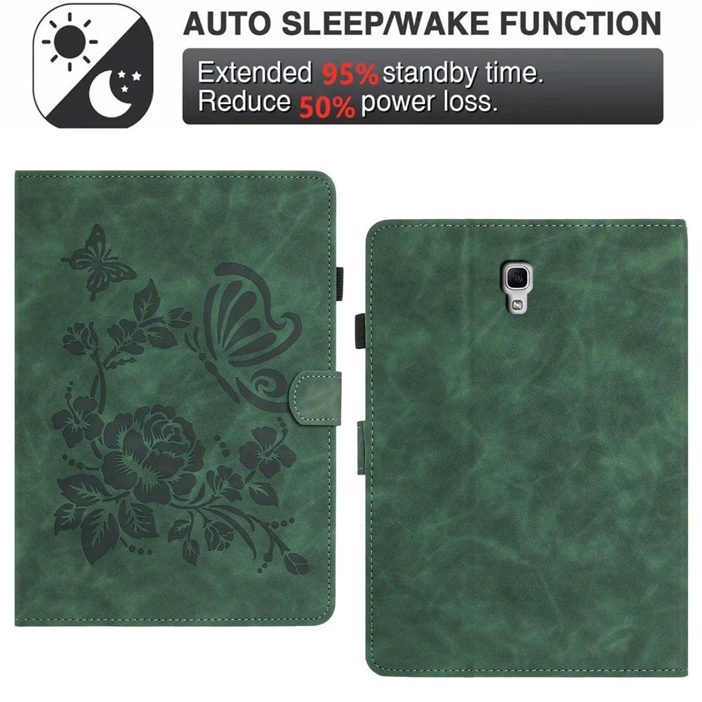 For Samsung Galaxy Tab A 10.5 (2018) Case Card Holder Stand Butterfly Floral Imprinted Leather Tablet Cover - Green - 5