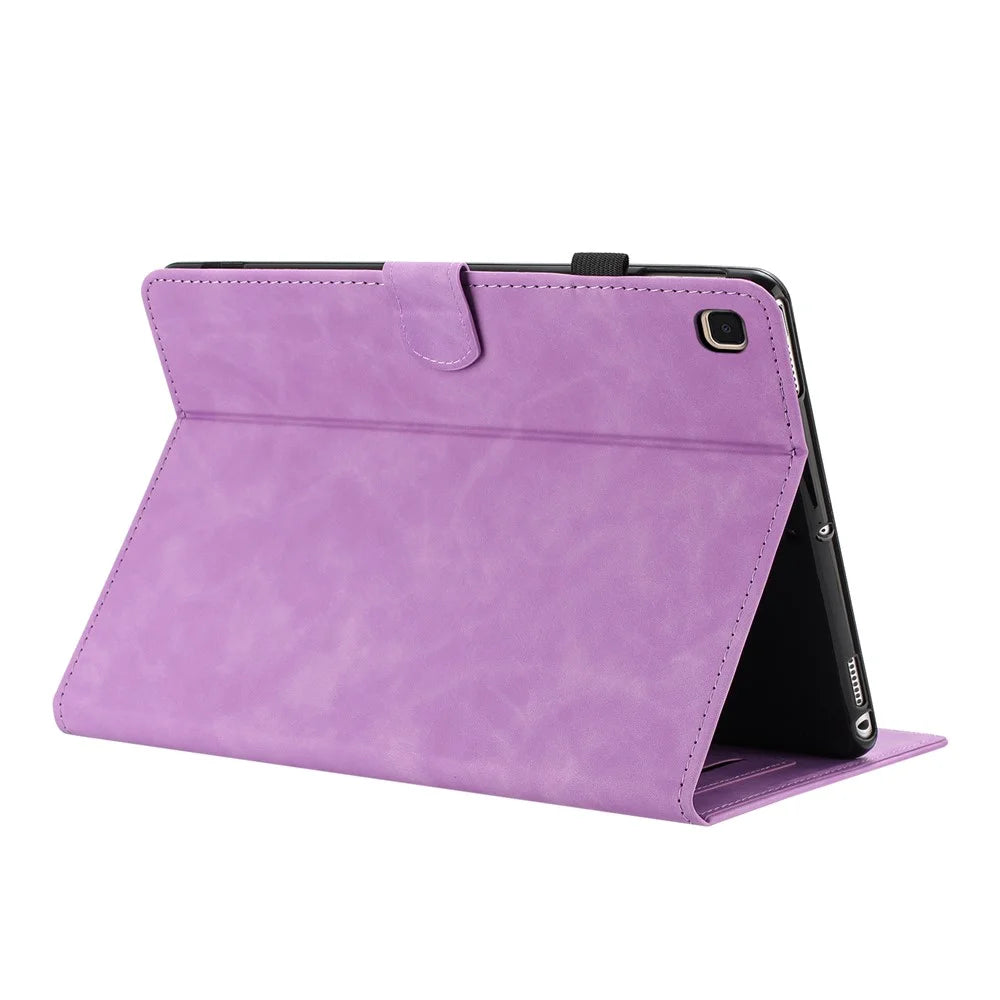 For Samsung Galaxy Tab A 10.1 (2019) Case Card Holder Stand Butterfly Floral Imprinted Leather Tablet Cover - Light Purple - 2